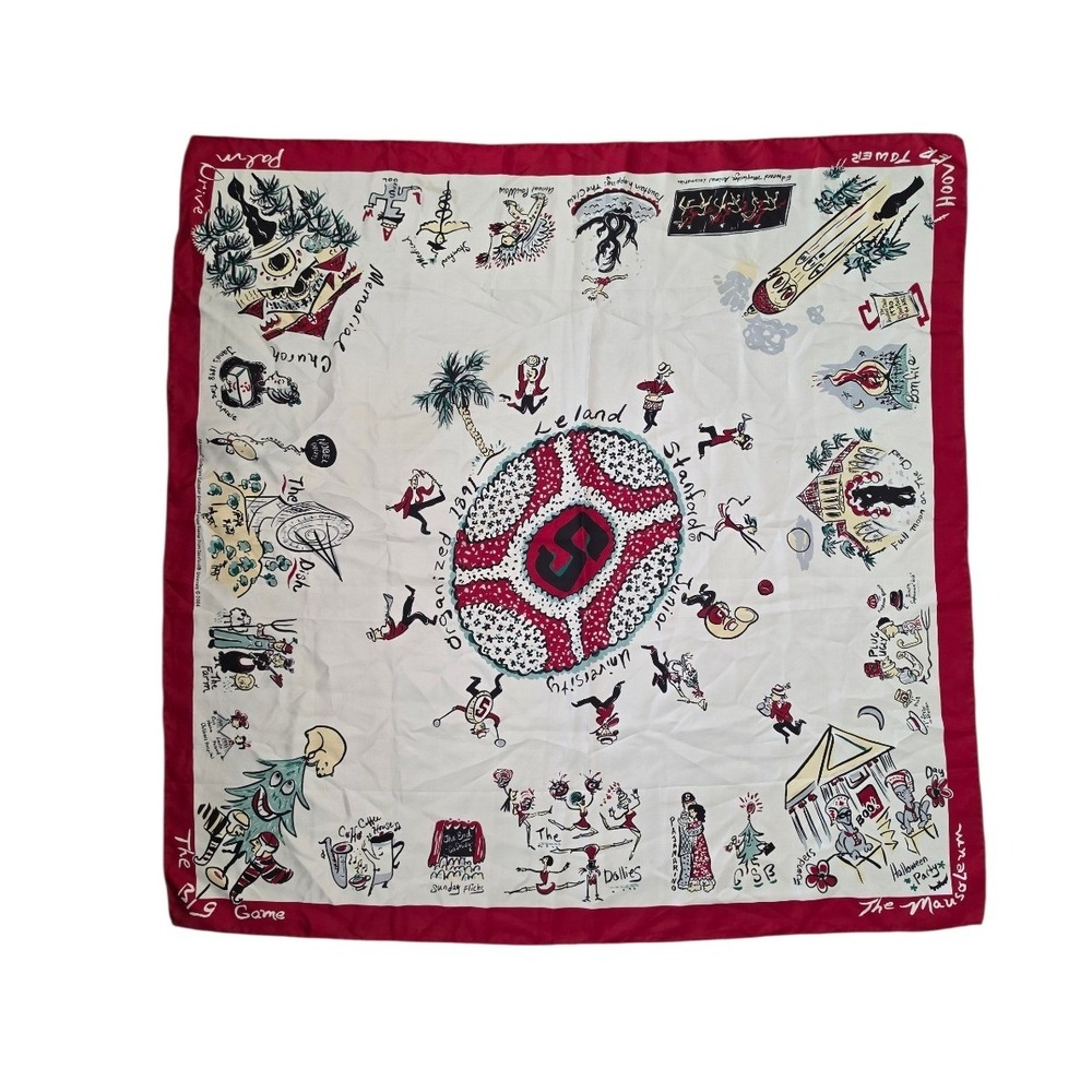 Aksesare Stanford VTG Y2K 2004 100% silk  Whimsical Hand Drawing Print Scarf